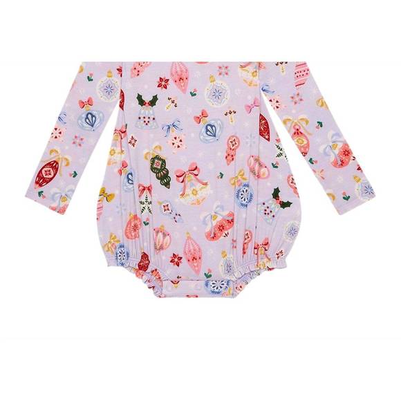 NEW POSH PEANUT girl's long sleeve ruffled bubble romper in holly - Picture 1 of 2